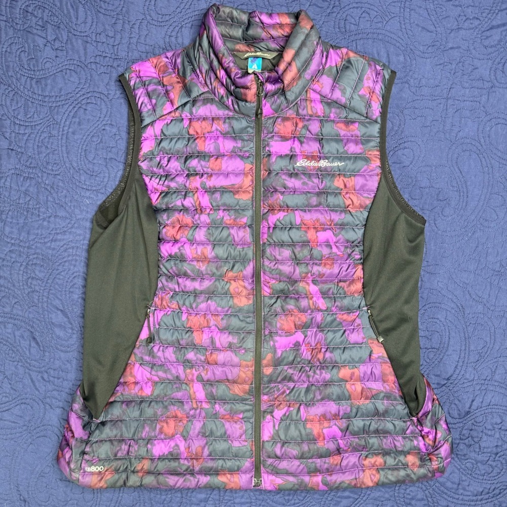 Eddie Bauer First Ascent‎ 800 Down Vest Womens XL Purple Floral Camo Quilted